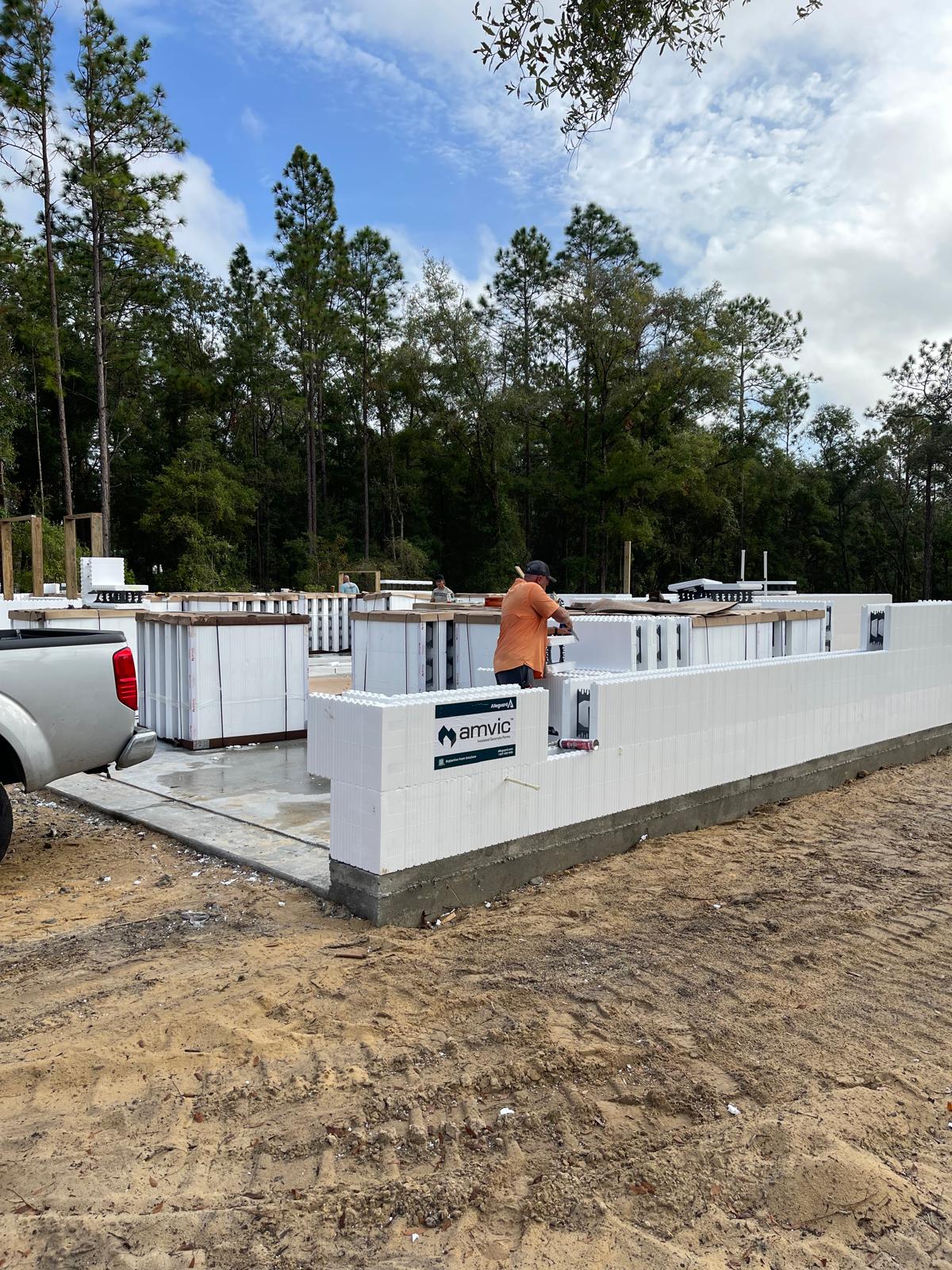 Early wall construction with ICF forms on site