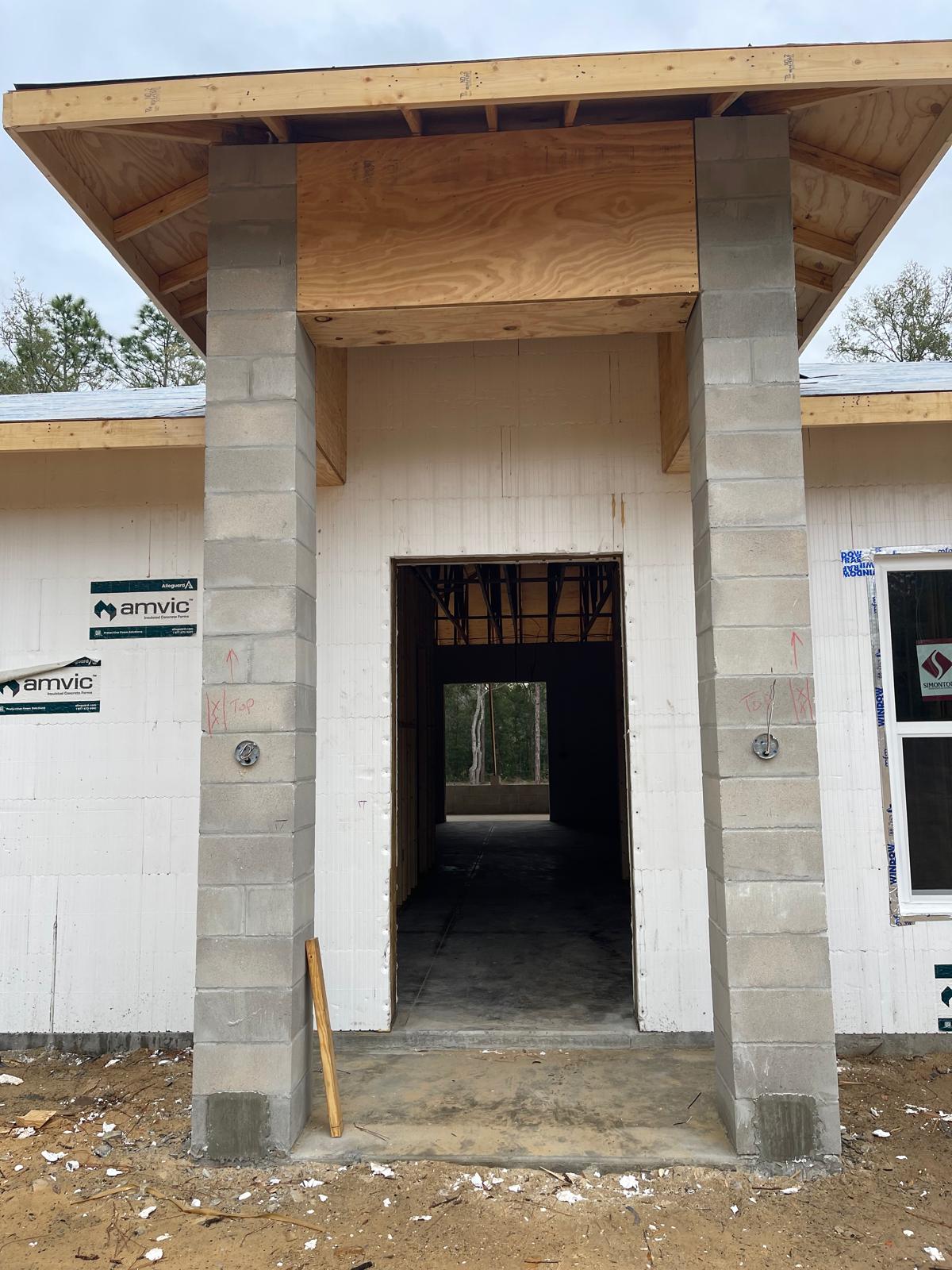 Front entrance taking shape with Amvic ICF visible